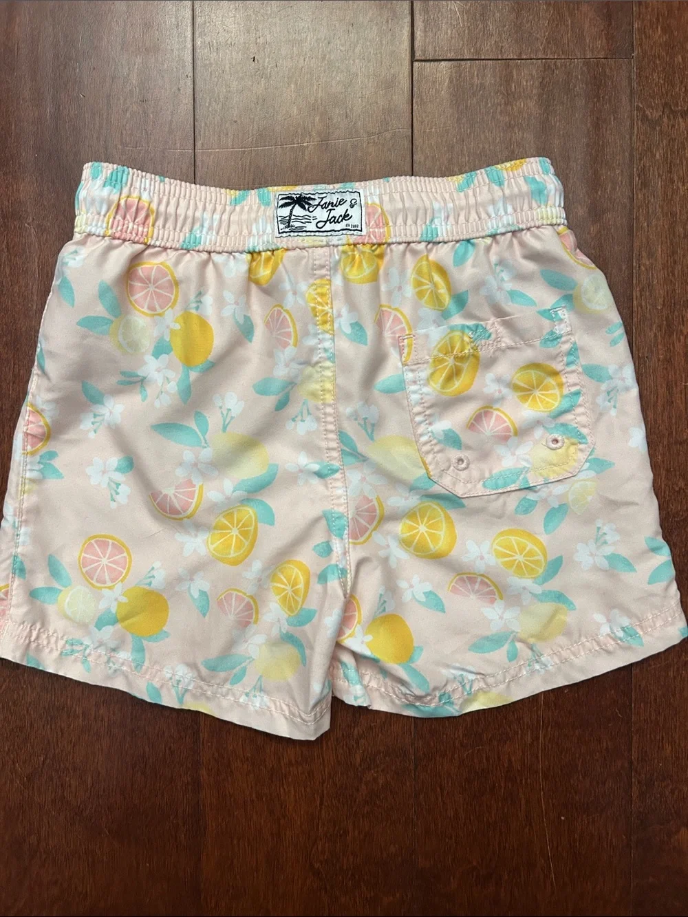 Janie and Jack Pink Citrus Print Swim Trunk Shorts with Drawstring Waist, Size 5